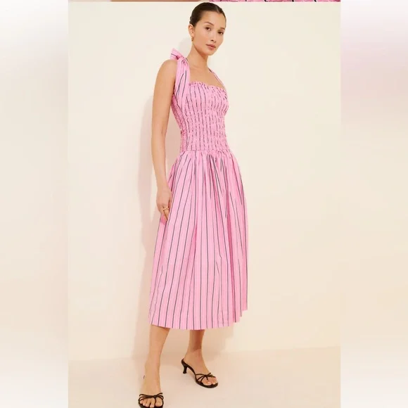 DAMSON MADDER Mia Midi Dress in Pink Stripe Bow Tie UK 10 US 6 - Picture 11 of 11